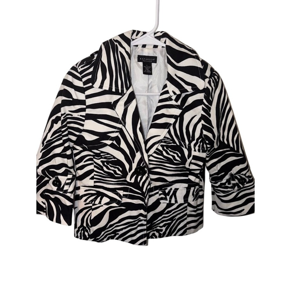 Rafaella Petites Zebra Print Blazer Black White Cotton Jacket Size P RN 95615